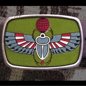 Men's handmade Green and vintage silver Belt with Scarab Design. Buckle only